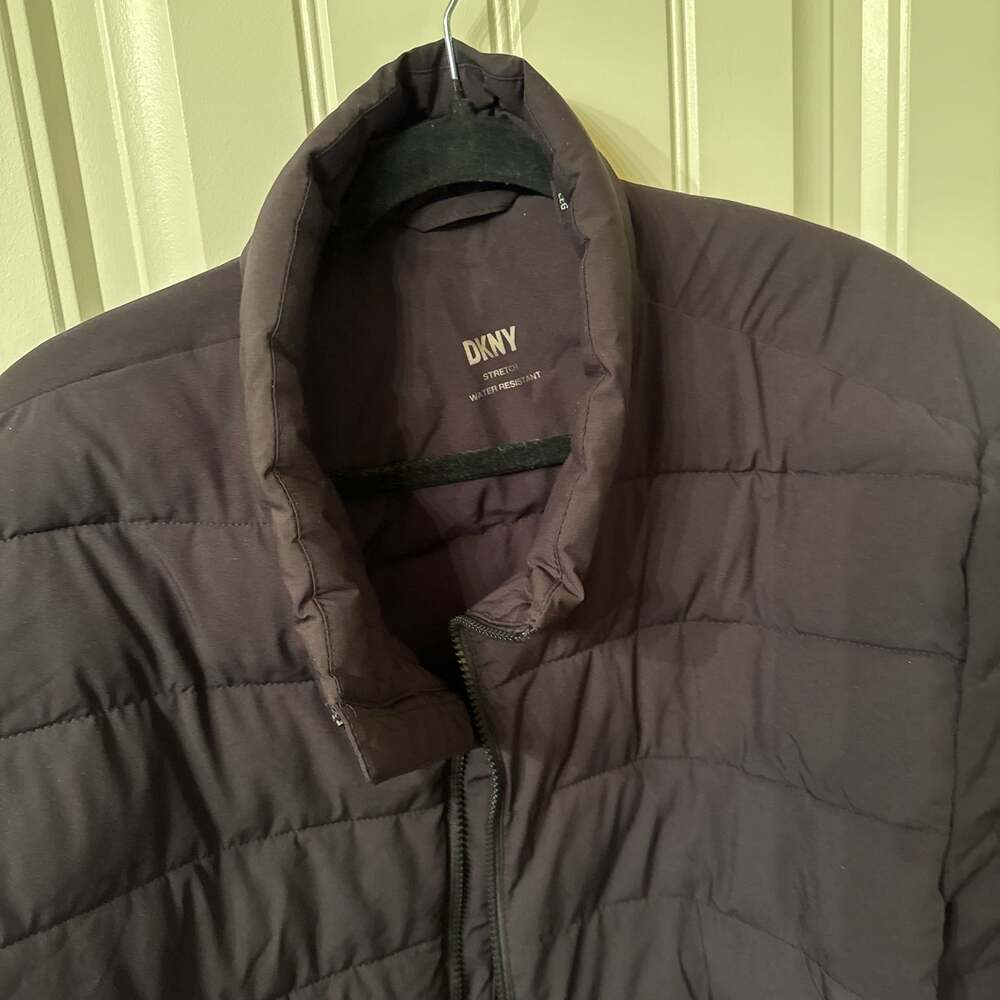 DKNY Men's black HEATHER Collared Quilted Puffer Coat Jacket Size XXL NICE!!,